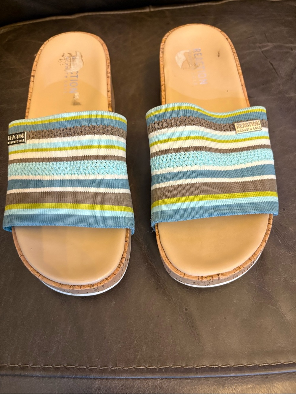 Kenneth Cole Reaction Multistripe Slide Sandals in Blue, Green, Brown